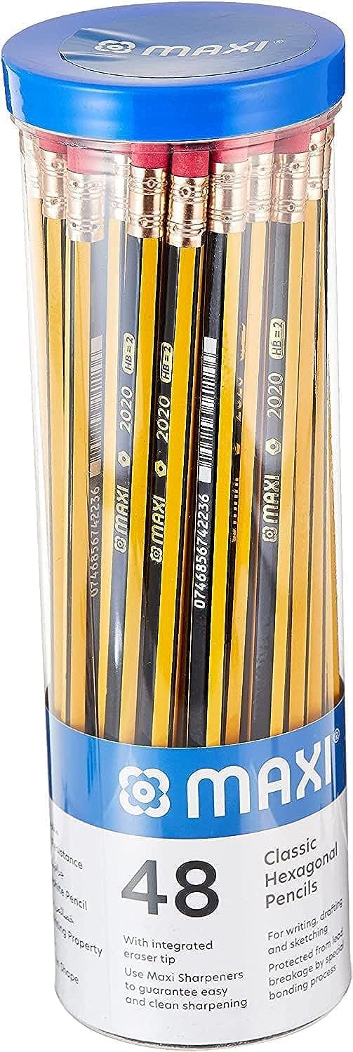 CLASSIC HEXAGONAL GRAPHITE PENCIL HB WITH ERASER TIP JAR OF 48PC, Black, LP48J