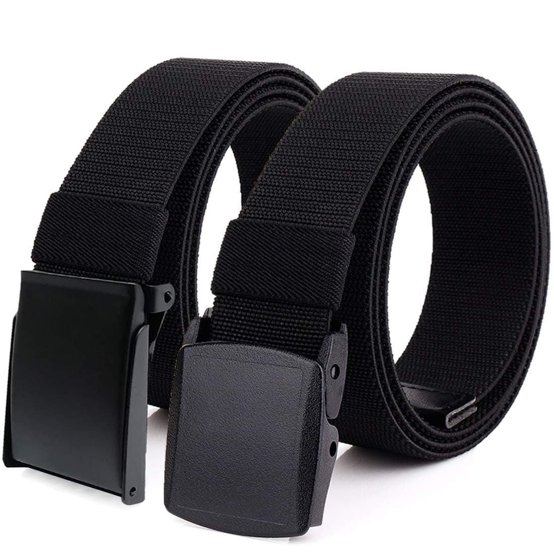 2-Pack Elastic Stretch Belt, Men’s All Size No Metal Nylon Tactical Hiking Belt