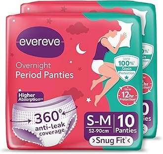 Evereve Period Panty For Girls & Women, (S-M), 2x10 Pcs, 360 Degree Coverage, 0% Leaks, High Absorbency For Heavy Flow, Maternity Delivery Pads, Postpartum & Overnight Protection, Disposable Panty