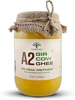 Vanalaya A2 Gir Cow Ghee | Traditionally Bilona Hand-Churned | Prepared from A2 Milk of Grass-Fed Gir Cows | Rich Aroma & Granular Texture | Pure Desi Ghee 1 Litre