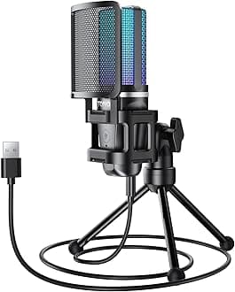 TONOR TC777 Pro Gaming USB Microphone for PC, RGB Condenser Computer Mic with Tripod Stand, Quick Mute, Gain Control, for Gaming, Streaming, Podcasting, Recording, Cardioid Mic Kit for Laptop/PS4/PS5