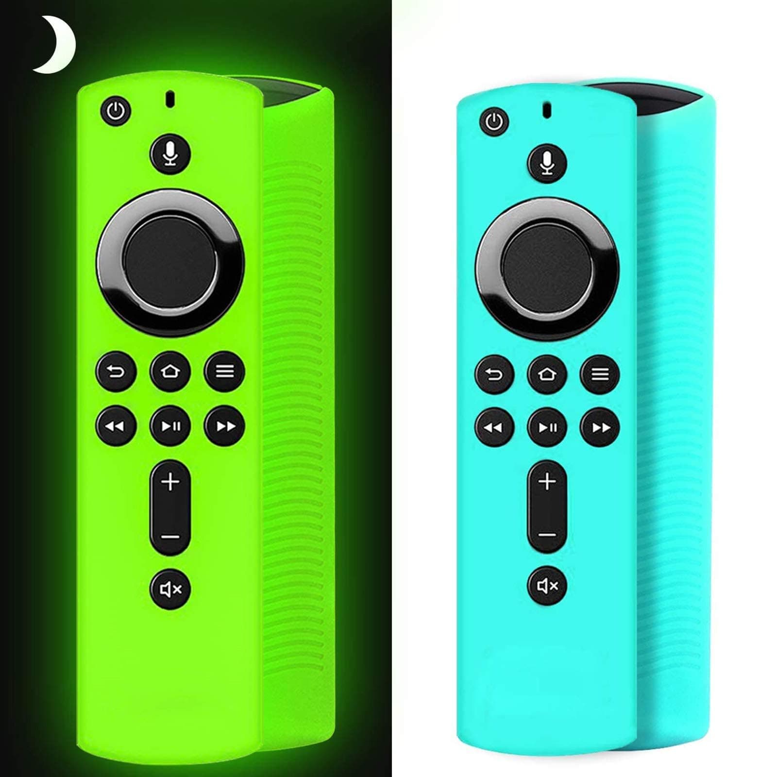 [2 Pack ] Firestick Silicone Remote Cover Case Compatible with 4K Firetv Stick, Firetv Remote Control Cover, Shockproof Anti Slip Case (Green Glow& Sky Blue Not Glow)