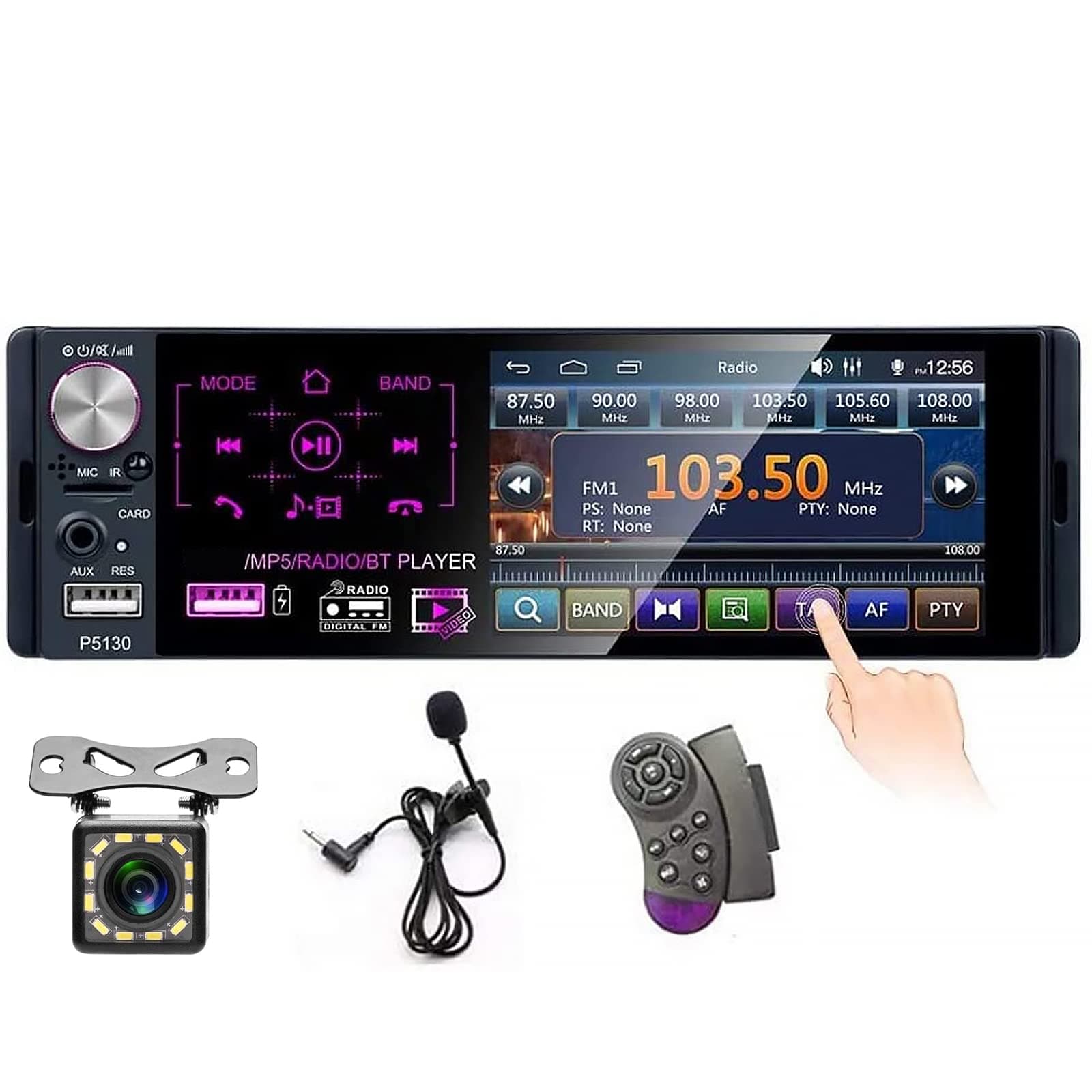 Single Din Car Stereo Stereo 4.1'' Capacitive Touchscreen Car Radio Receiver with Bluetooth AM/FM/RDS/Dual USB/AUX-in/SD Card Port/Backup Camera, Steering Wheel Control, Multimedia & External Mic