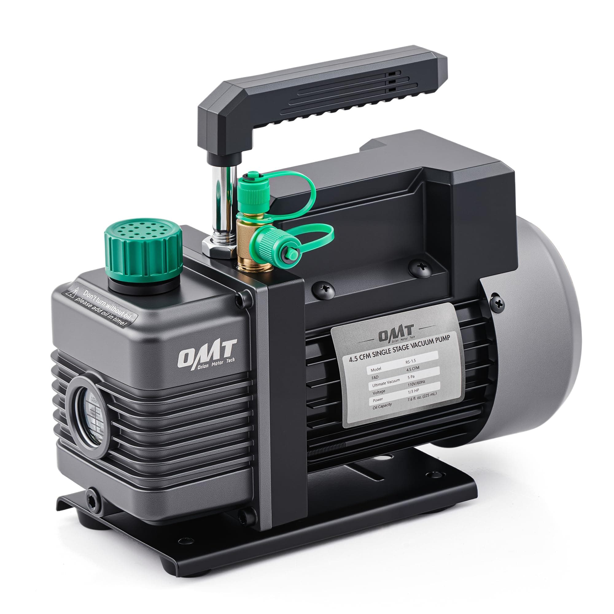 4.5CFM Single-Stage Rotary Vane Vacuum Pump (4.5CFM, 150 Miron, 1/3HP, 1/4"Flare 1/2"Acme Inlet) for HVAC/Auto AC Refrigerant Recharging, Wine Degassing, Milking, Medical, Food Processing etc.