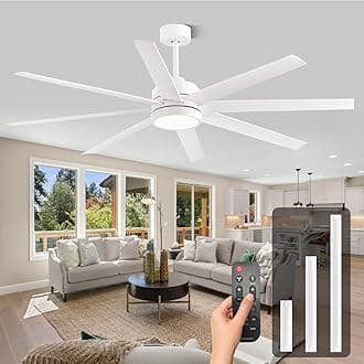 Conciseer Modern Ceiling Fans with Lights, 65 Inch Ceiling Fan with Light and Remote for Living Room Kitchen Office, Indoor/Outdoor Use, 24W 3CCT 8 Blades 6 Speed Reversible Quiet DC Motor, White