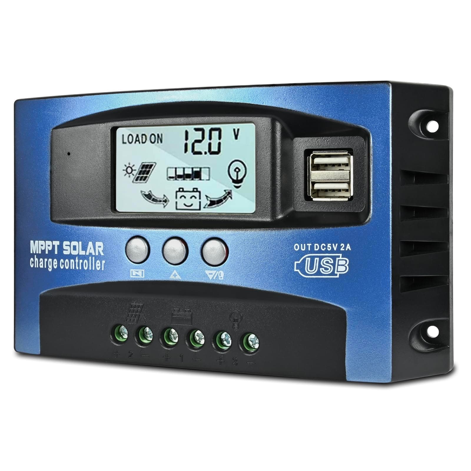 Depvko 30A MPPT Solar Charge Controller, 12V/ 24V Solar Panel Battery Intelligent Regulator with Dual USB Port, LCD Display and Timer Setting ON/Off Hours