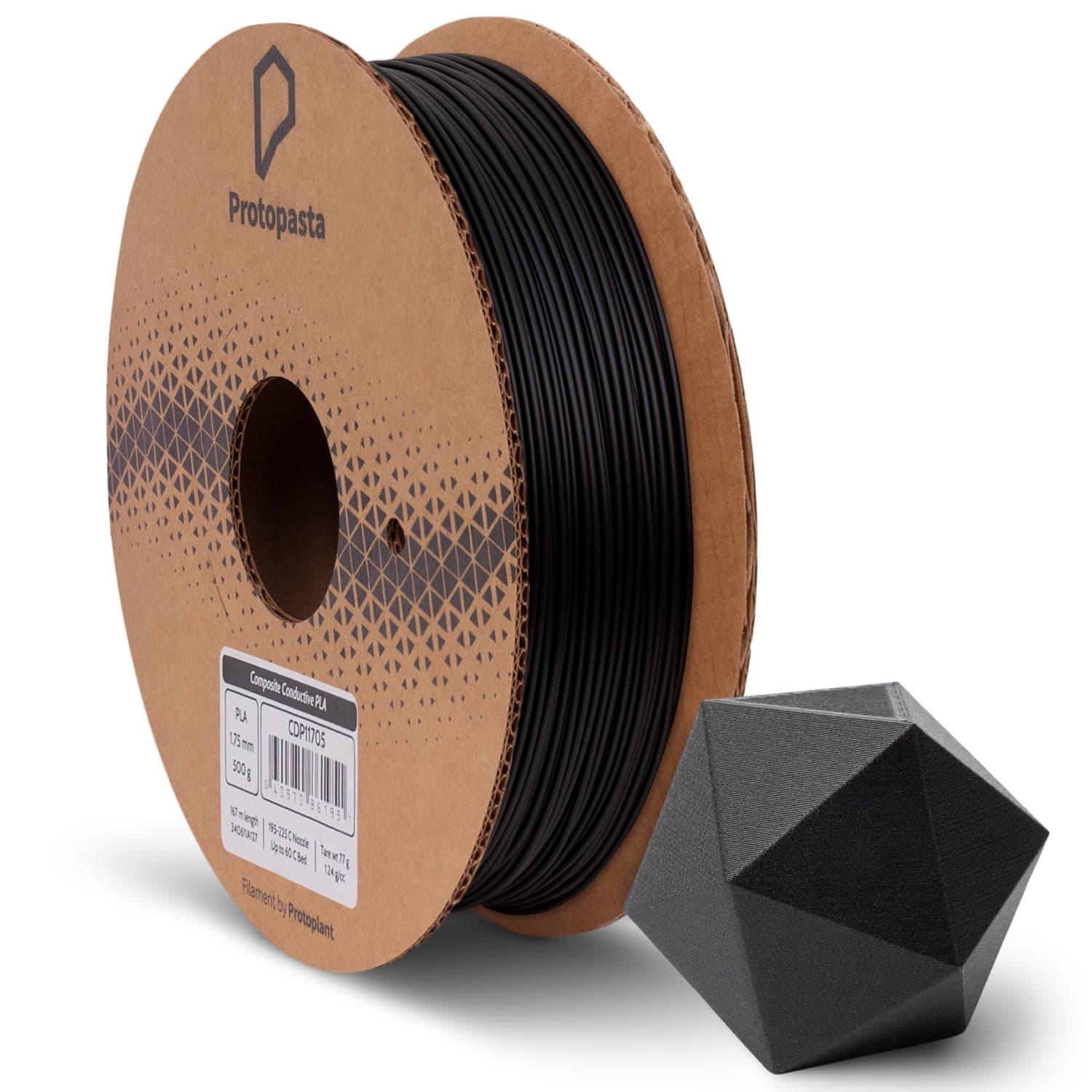 Protopasta Electrically Conductive Composite Black PLA 3D Printer Filament for Electrically Conductive 3D Prints | Easy Printing with Low Warp | 1.75mm Filament | 500g with Recyclable Cardboard Spool
