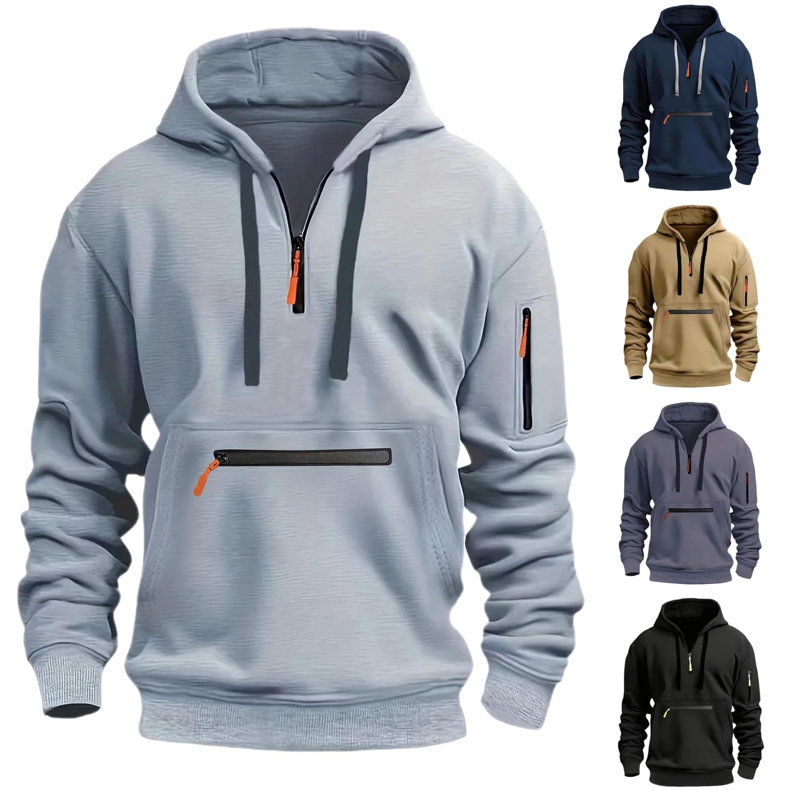 GenericMens 1/4 Zip Pullover Hoodie Zip Up Pocket Drawstring Tracksuit Tops Cuff Overhead Hooded Slim Fit Casual Gym Skiing Sports Warm Hoody Sweatshirts