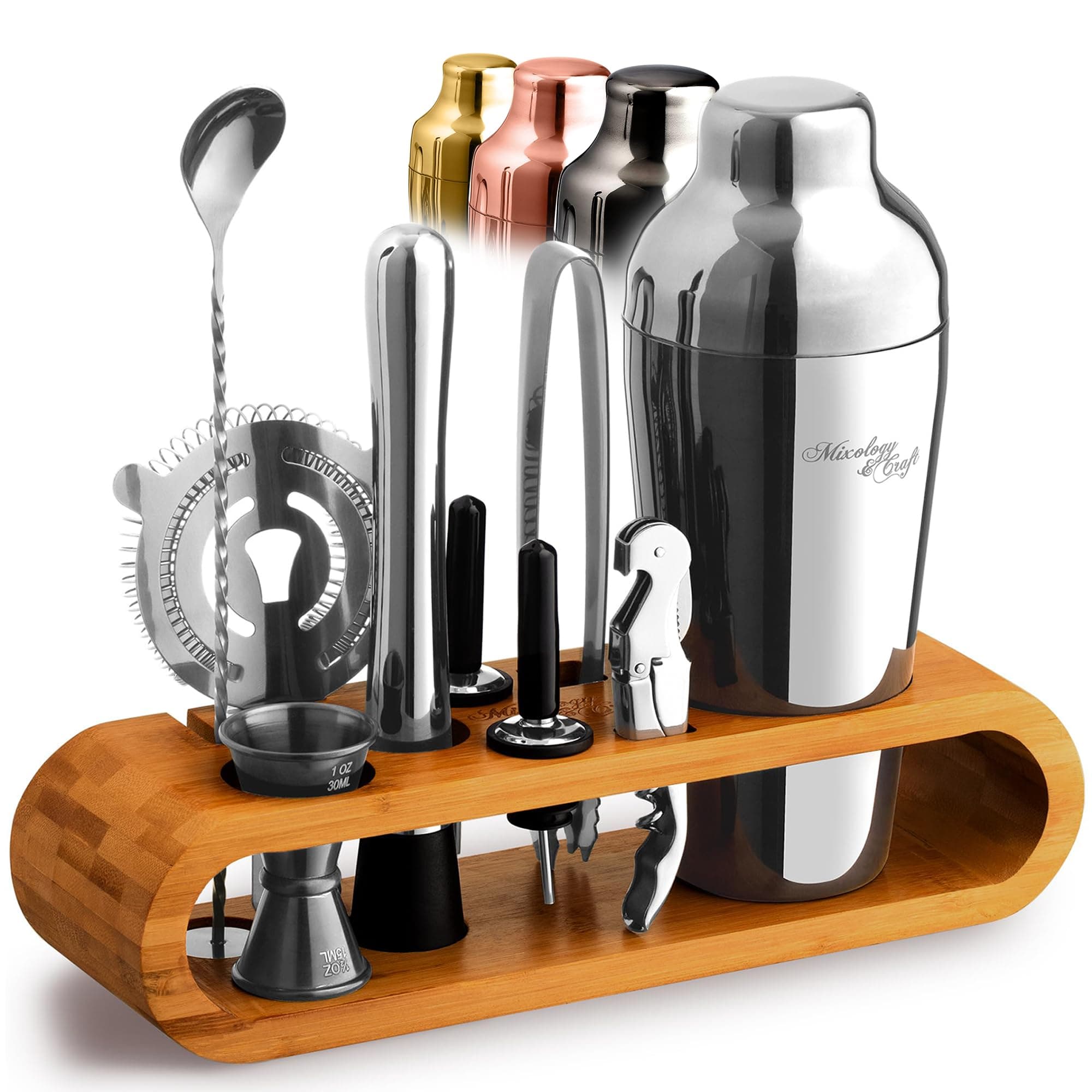 Mixology Bartender Kit: 10-Piece Bar Tool Set with Stylish Bamboo Stand - Perfect Home Bartending Kit and Cocktail Shaker Set For an Awesome Drink Mixing Experience - Exclusive Cocktail Recipes Bonus