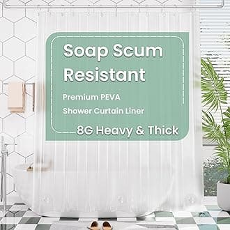 AmazerBath Plastic Shower Curtain, 72 x 72 Inches Frosted EVA 8G Thick Bathroom Shower Curtains with Heavy Duty Stones and 12 Grommet Holes