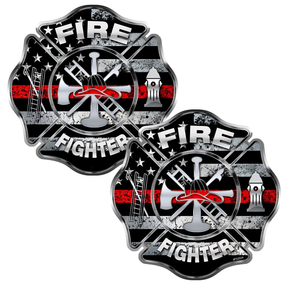 Thin Red Line Stickers 2 Pack - Firefighter Badge & Flag Decals for Fire Trucks