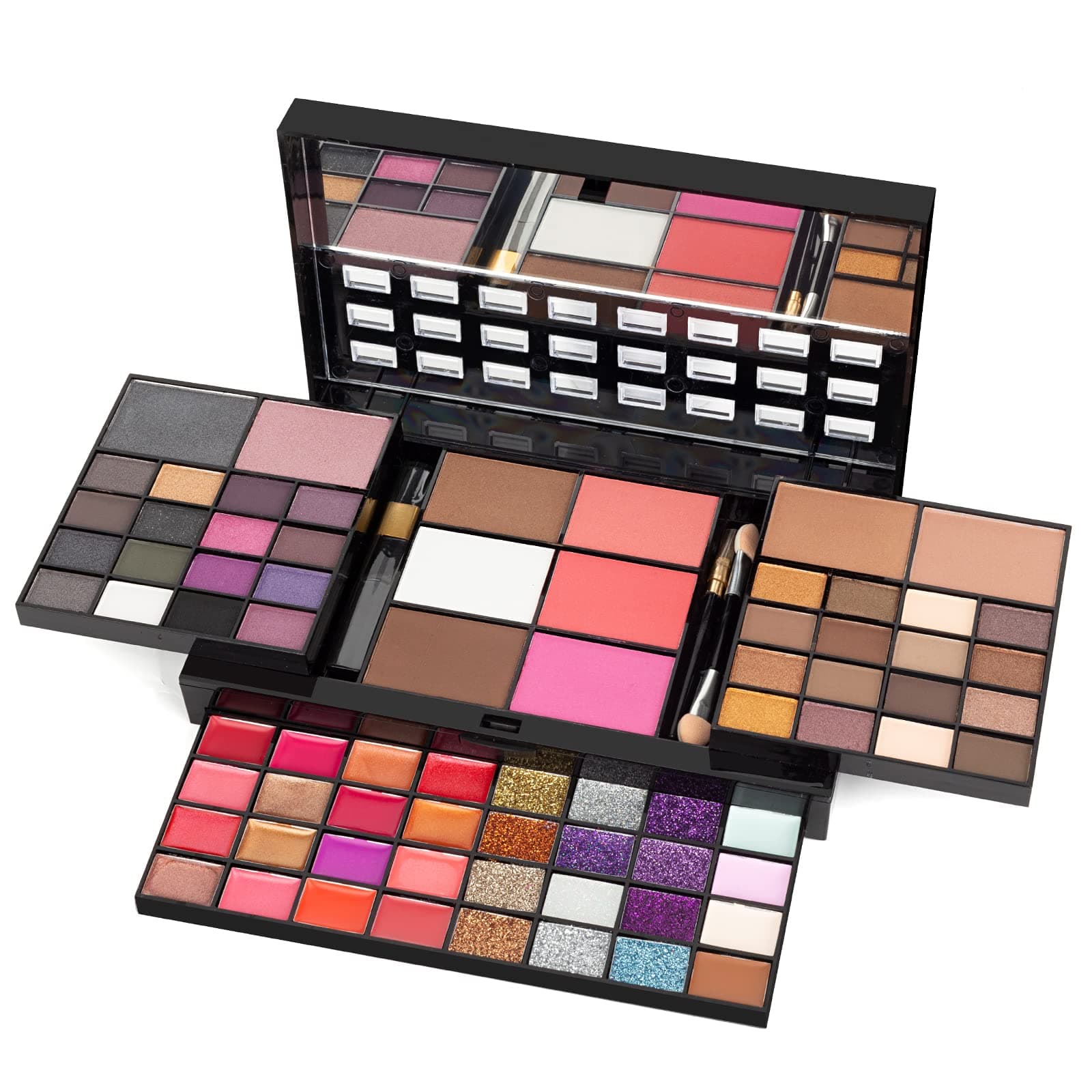 All In One Makeup Gift Kit - Ultimate Colour Combination - 36 Eyeshadow, 28 Lip Gloss, 3 Blusher, 4 Concealer, 3 Contour Powder, 3 Brushes, 1 Mirror, 74 Colours Makeup Set Combination Palette