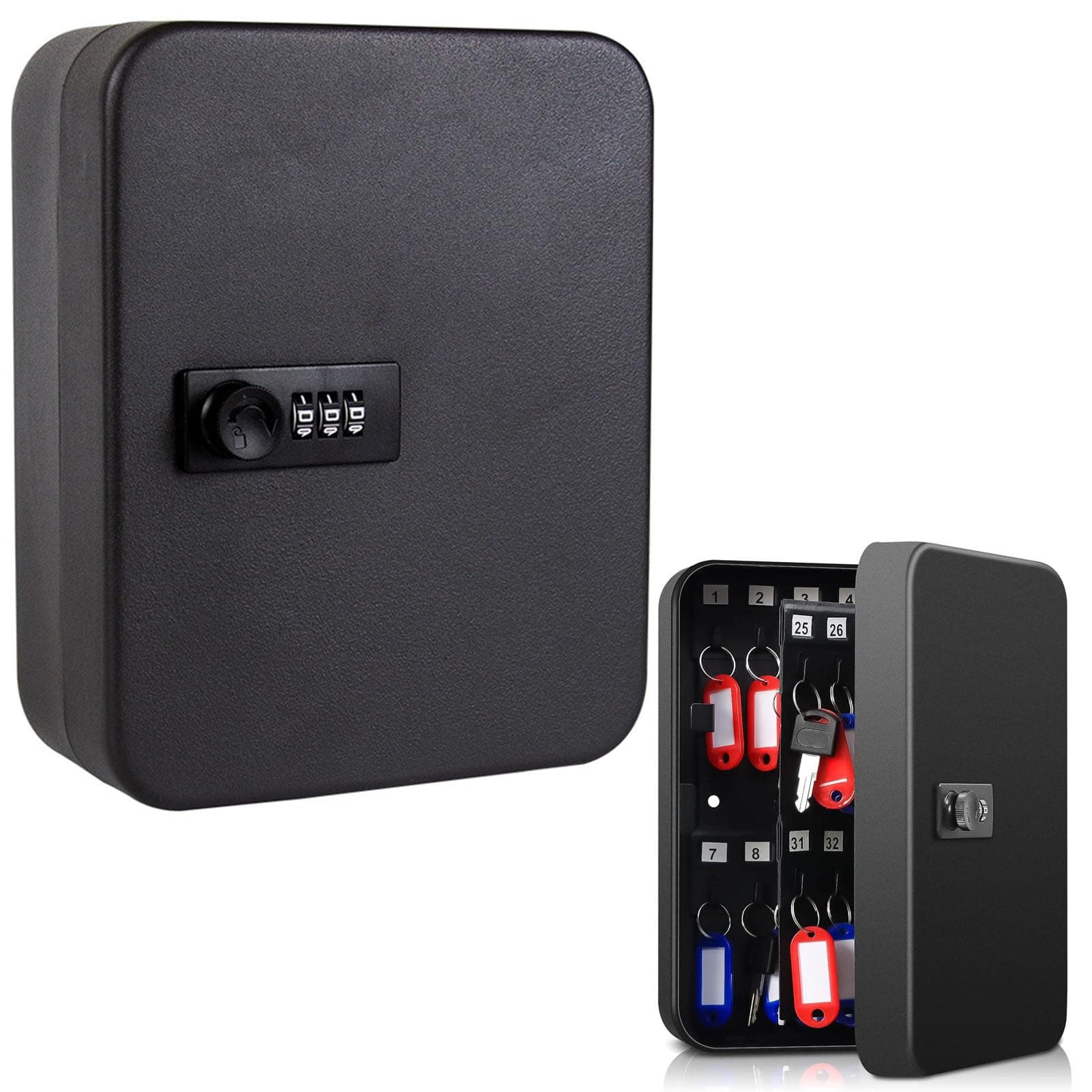 Beauenty Key Storage Box, Wall-Mounted Metal Key Safe Box, Waterproof Key Storage box with 4-Digit Combination and Key Tags for Indoor Outdoor (48 Key)