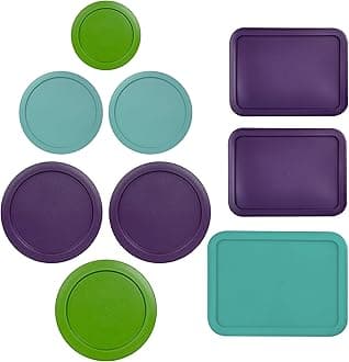 Replacement Lids for Pyrex Containers (1) 1-Cup Green (2) 2-Cup Turqoise (2) 4-Cup Purple (1) 7-Cup Green (2) 3-Cup Purple (1) 6-Cup Turqoise Round Rectangle