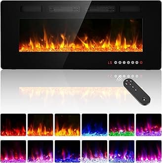 BREEZEHEAT 42" Ultra Thin Electric Fireplace Insert-ETL Certified, Recessed/Wall Mount, 3D Flame with Crystal, Remote & Touch, 750W/1500W (400 Sq.Ft), 8H Timer