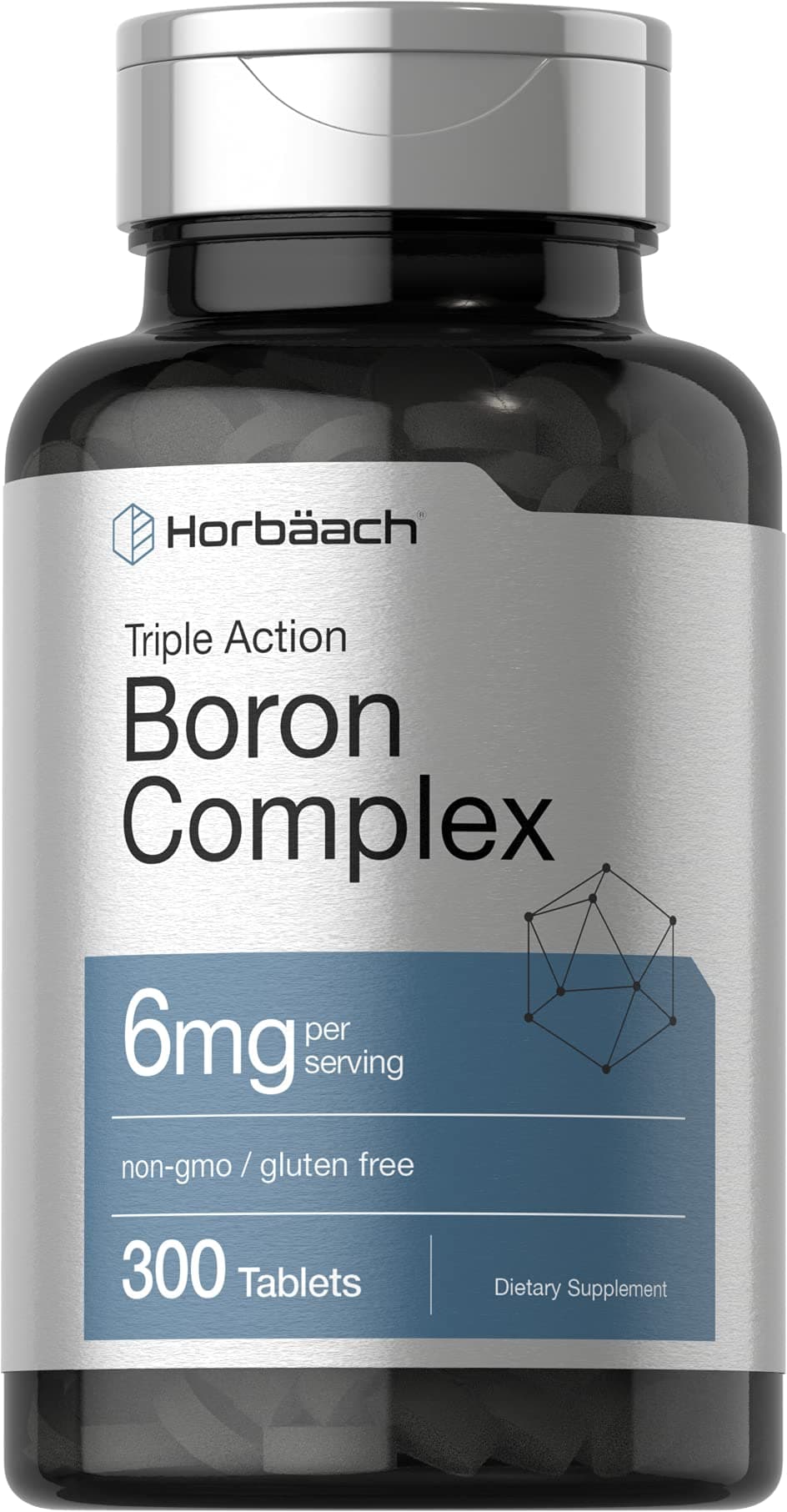 Horbäach Triple Boron Complex 6 mg Supplement | 300 Tablets | for Men and Women | Vegetarian, Non-GMO & Gluten Free | Triple Action Boron Citrate, Boron Glycinate, Boron Asparate