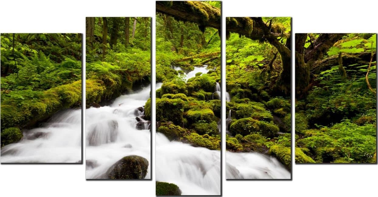 OBELLA New Wall Art Canvas Prints 5 Pieces Panel +Green Mountain River+ Canvas Wall Art Decorative Modern Contemporary Posters Oil Paintings Prints and Pictures on Canvas for Home Wall Decor (Framed)