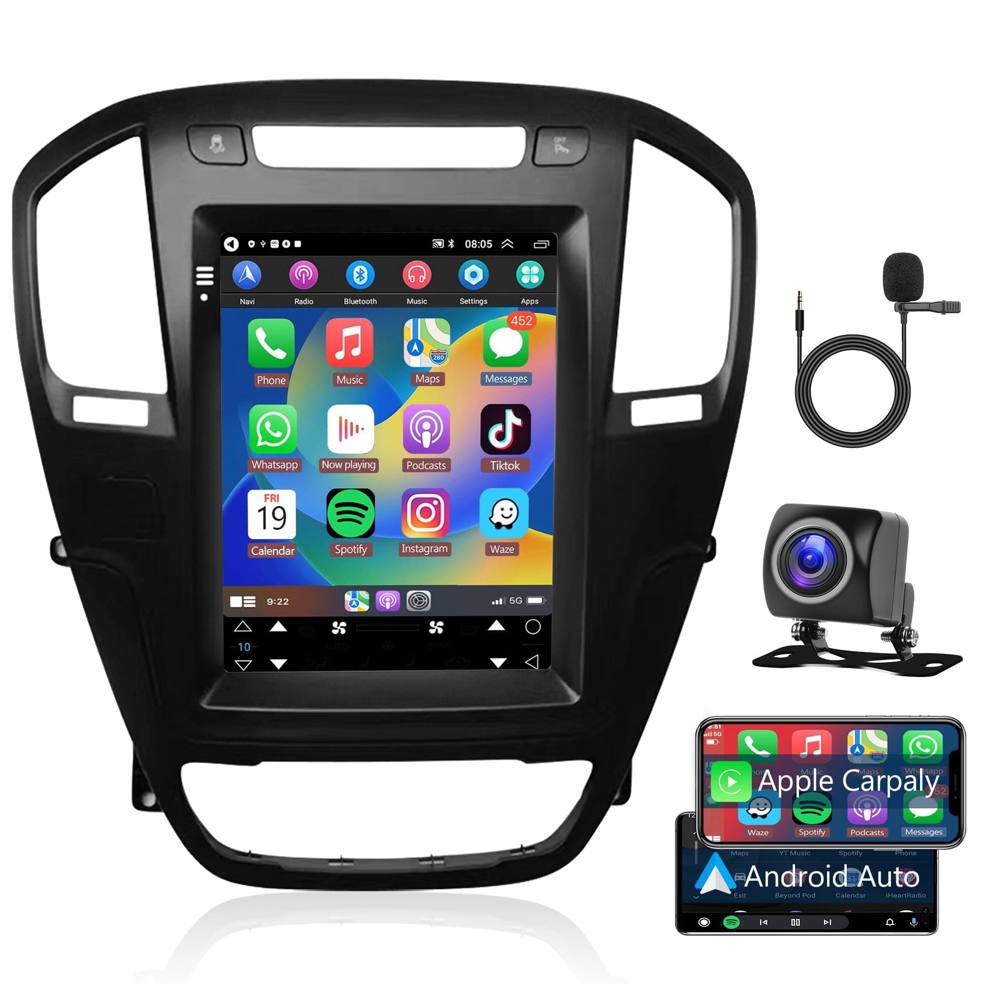 for Buick Regal 2009-2013 Vauxhall Insignia 2009-2013 Android Car Stereo with Carplay, Rimoody 9.7 Inch Touch Screen Car Radio with GPS Navigation Bluetooth FM RDS HiFi WiFi + Backup Camera