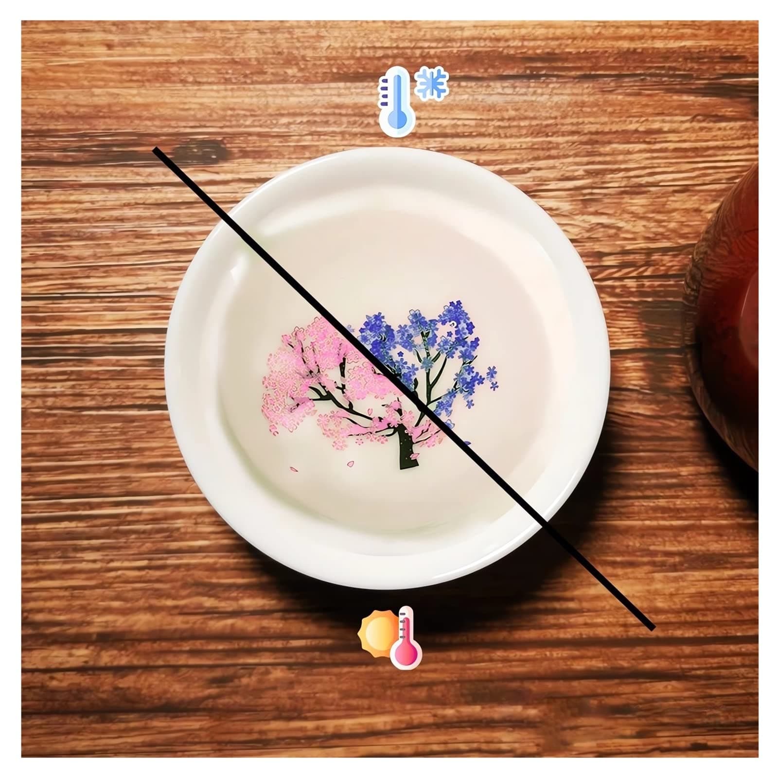 Magic Sakura Cherry Blossom Sake Cup - 2023 New Ceramic Sake Cold/Hot Temperature Color Changing Cup Glasses, Japanese Tea Wine Soju Sake Cup Glasses Set, Magical Blooming Sake Cups (Peach- Cold＆Hot)