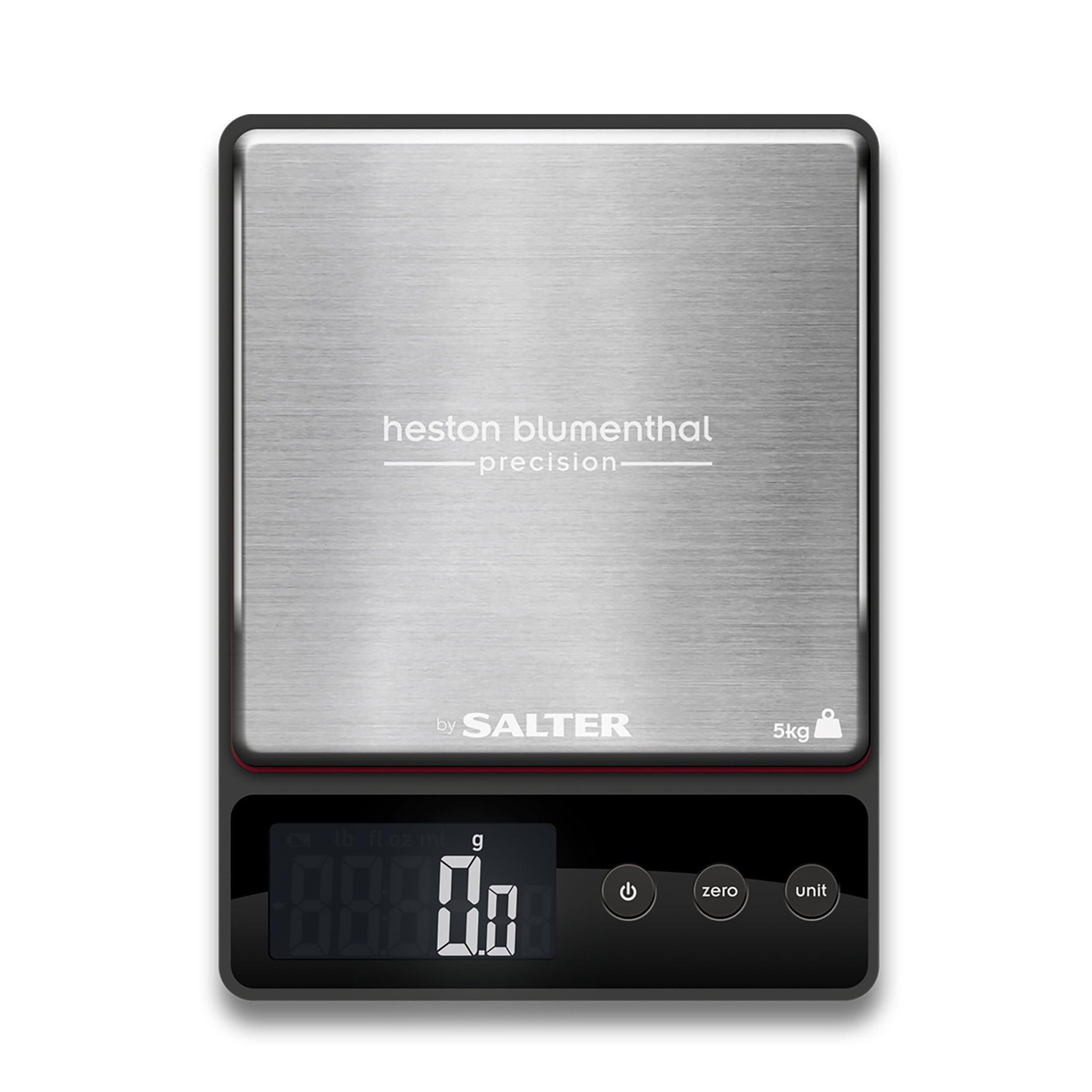 Heston Blumenthal Precision by Salter Digital Kitchen Scales - Premium Compact Baking/Cooking Scale, For Weighing Food/Coffee and Liquid, 0.5 g Increments, Slim, Stainless Steel/Black