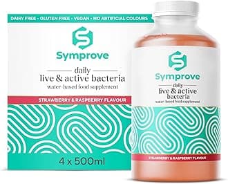 Symprove Liquid Probiotic, Billions of Live & Active Bacteria, Strawberry & Raspberry Flavour, Water-Based, Dairy & Gluten Free, Vegan (4 x 500ml)