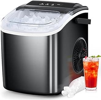 Ice Maker Countertop, Portable Ice Machine with Self-Cleaning, 26.5lbs/24Hrs, 9 Bullet Ice Cubes in 6 Mins, Ice Basket and Scoop, Ideal for Home, Kitchen, Bar, Camping