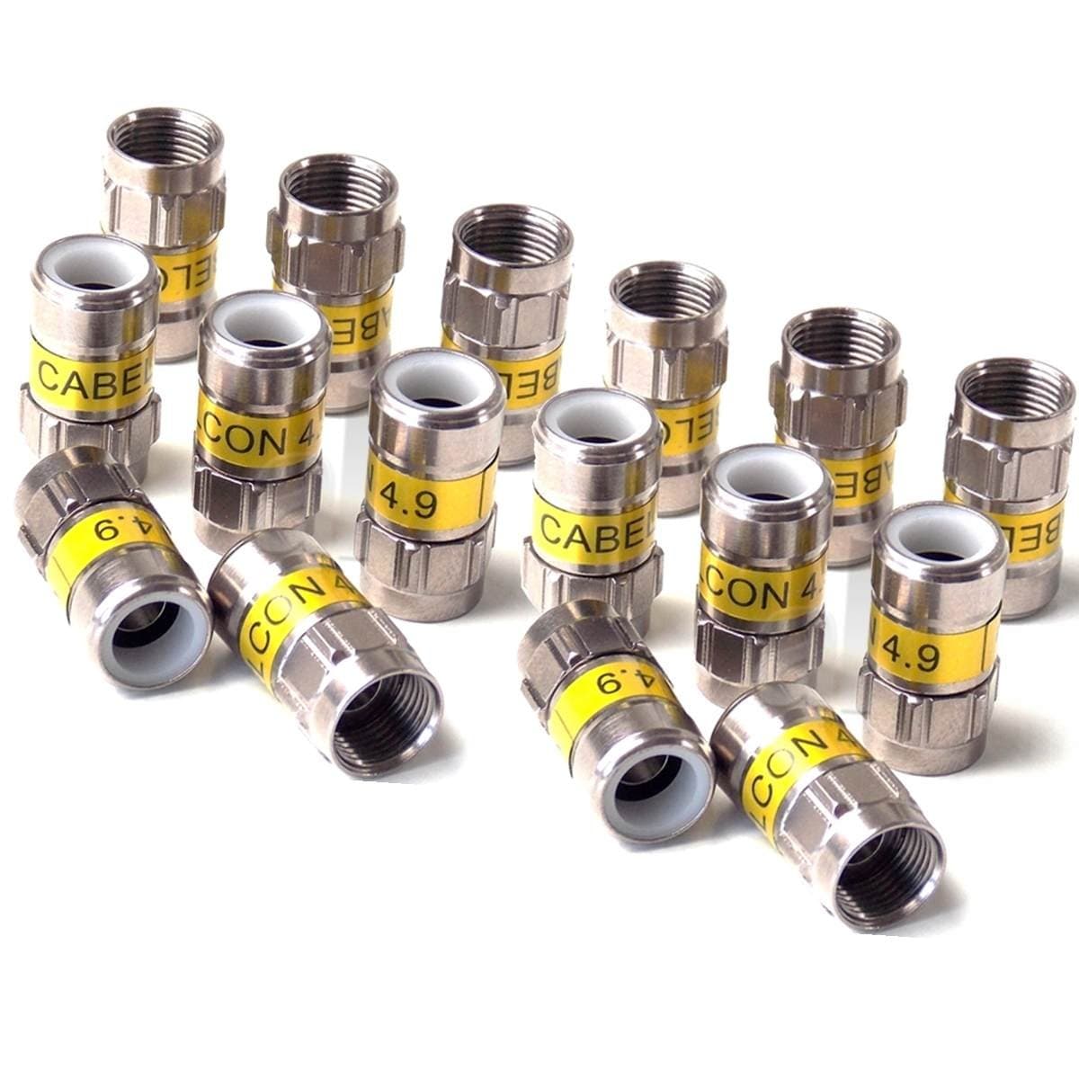CabelconF-56 4.9 Self Install F Compression Connectors Yellow RG6 / 7 mm NiTin Pack of 16