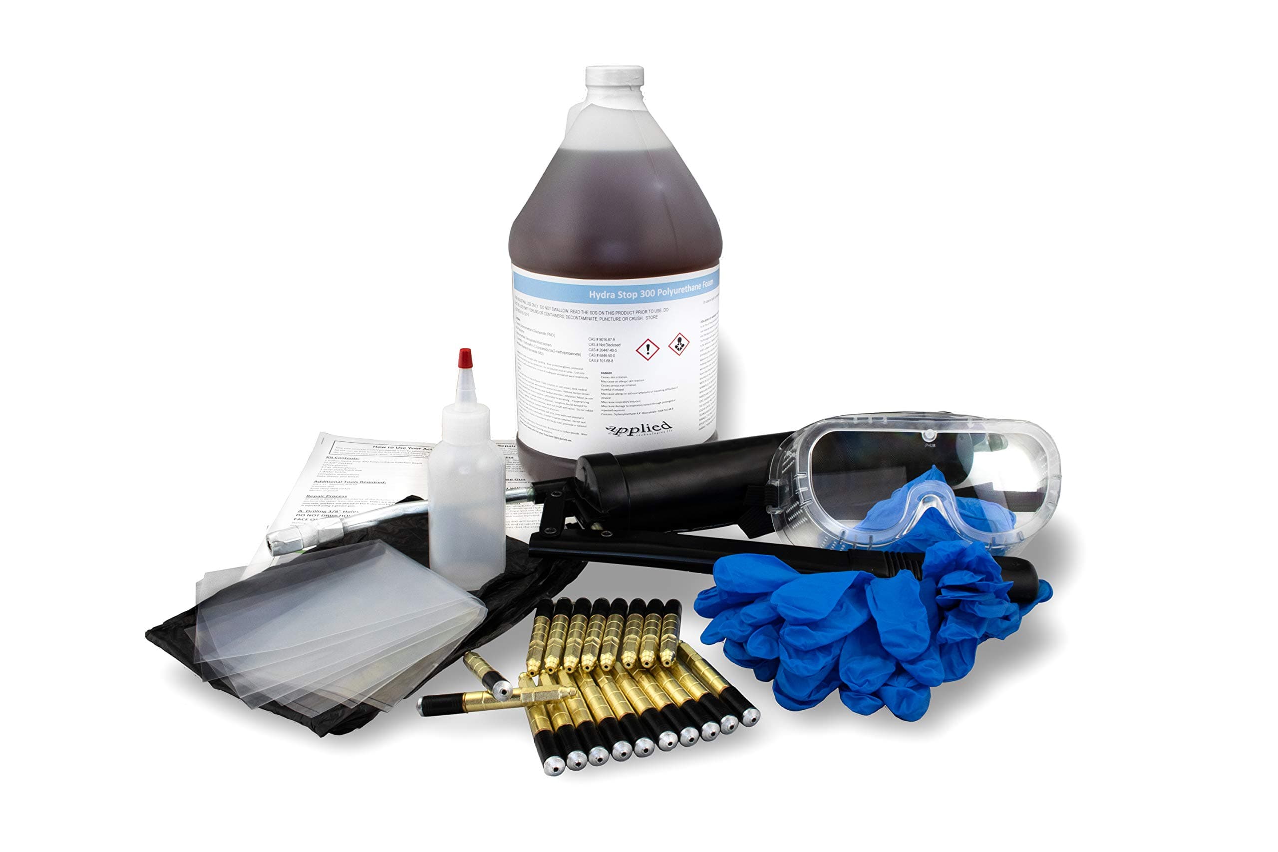 Acta-Leak 10' Foundation Crack Repair Injection Kit, Hydra Stop 300 Expanding Polyurethane Foam Concrete Crack Filler, Waterproof Foundation Sealer for Actively Leaking & Previously Repaired Cracks