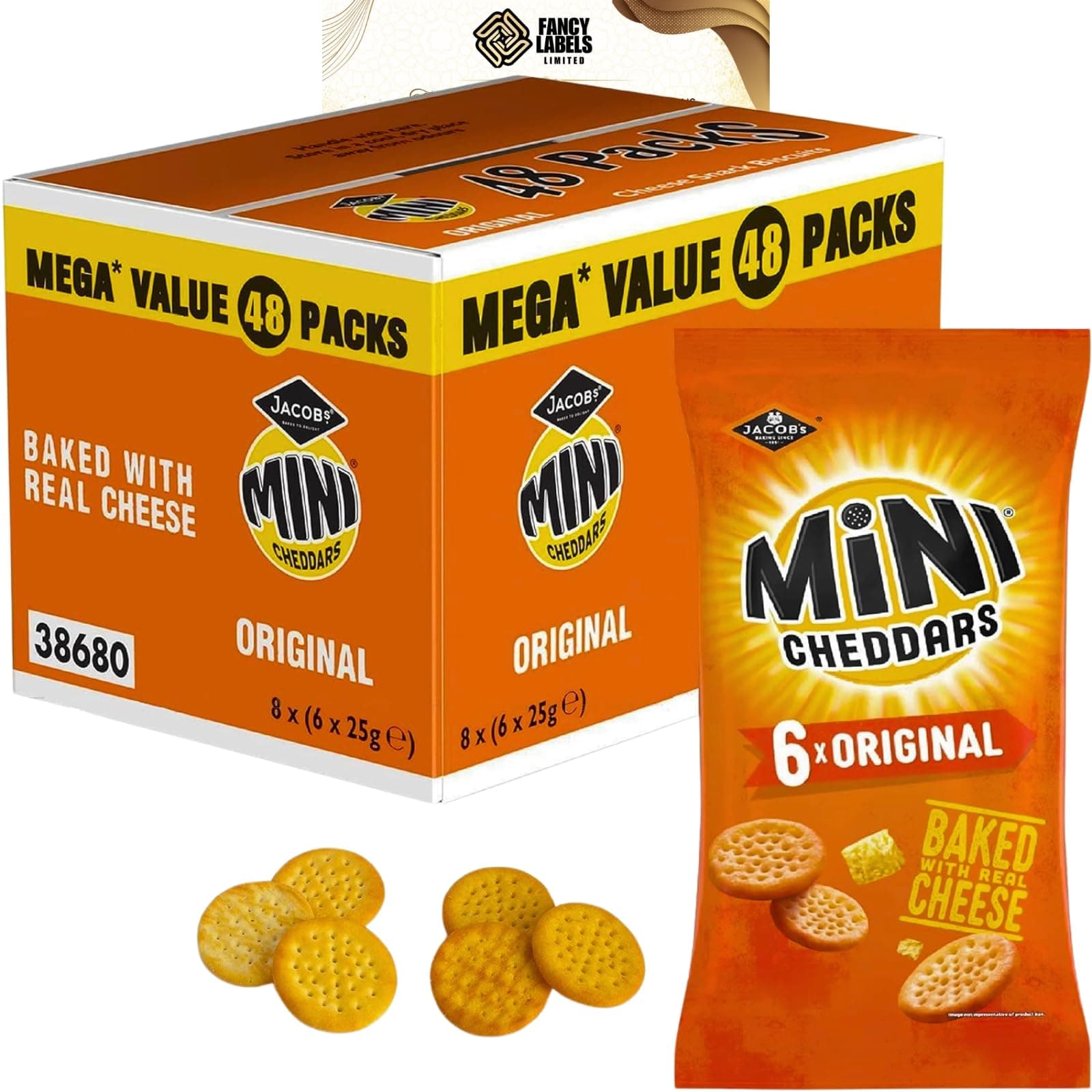 Mini Cheddars Original Classic Recipe Cheddar Biscuits Baked with Real Cheese On The Go Snacks Bulk Box of 48x 23g | Perfect for Sharing Snacks for Kids and Adults