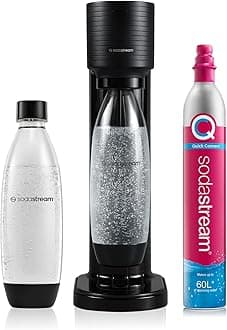 Gaia Manual Sparkling Water Maker - Cordless Sparkling Water Machine with 1 Litre Reusable BPA-Free Water Bottle for Carbonating and 60 Litre Quick Connect Co2 Gas Cylinder - Black