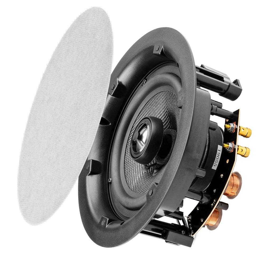 6.5" in Ceiling Speaker Pair 150W, Trimless Magnetic Grille, Pivoting Tweeter, Paintable Grille ACE640