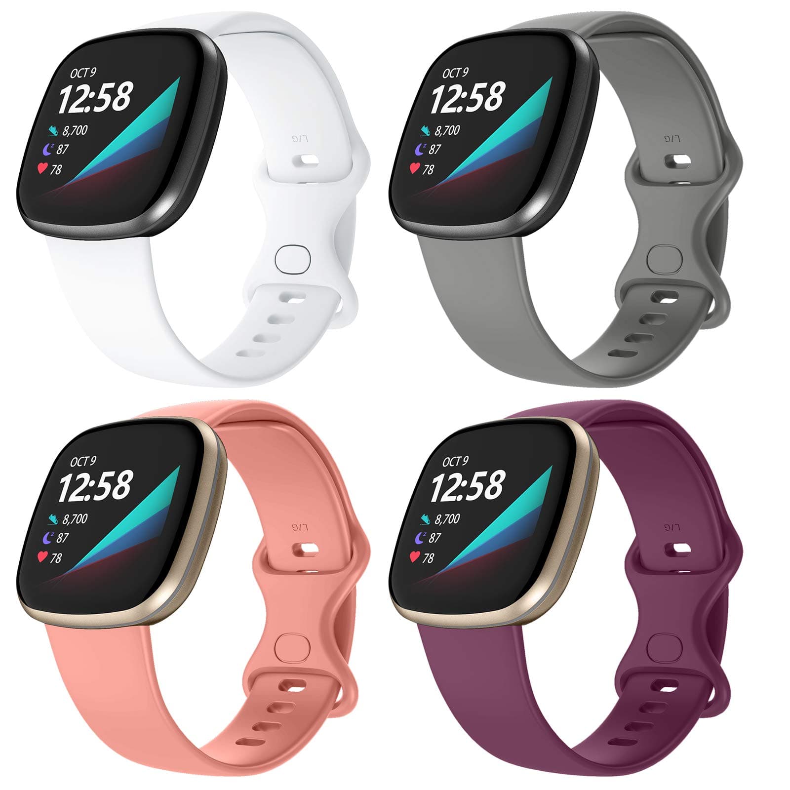 Goosehill Compatible with Fitbit Versa 3/Fitbit Sense, Soft Silicone Replacement Wristband Accessories for Fitbit Versa 3 and Fitbit Sense (4 pack)