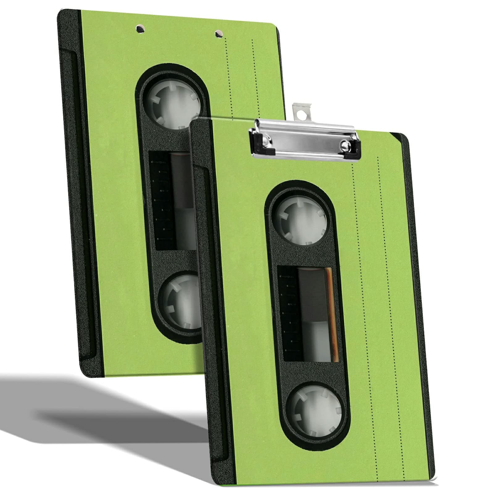 A4 Size Clipboard with Hanging Hook and Low Profile Clip, Plastic Nurse Clipboard Writing Drawing Board with Double-Sided Green Tape Cassette Print for Woman Kids Office School Use