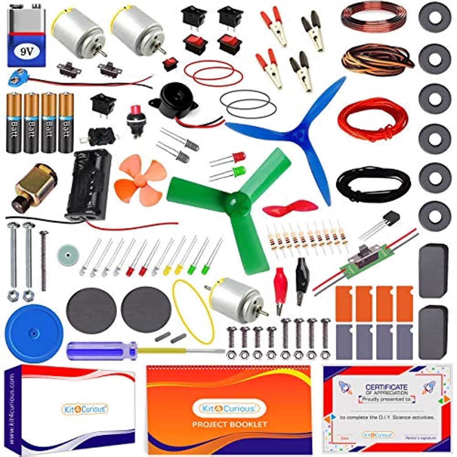 Kit4Curious Super Kit 100 Items in a kit – Science & Fun Innovation Kit with Instruction Manual for 100 Projects