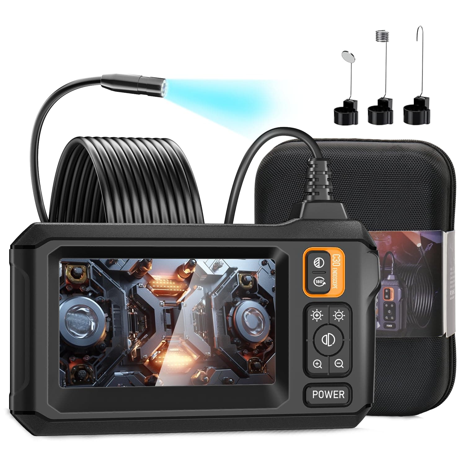 Borescope,4.3”Industrial Endoscope Camera with Light,1080P HD Inspection Camera,IP67 Waterproof Handheld Sewer Snake Camera with 9 LED Lights,Scope Camera for Home/Pipe/Automotive(16.4FT)