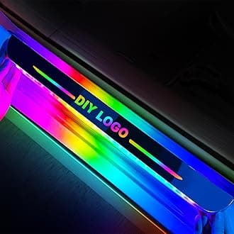 LED Car Door Sill Lights, High Bright & Sensitive Wireless Colorful 7 Color 28 Modes Custom Auto-Sensing Waterproof Car Sill Light Plate, Car LED Door Light