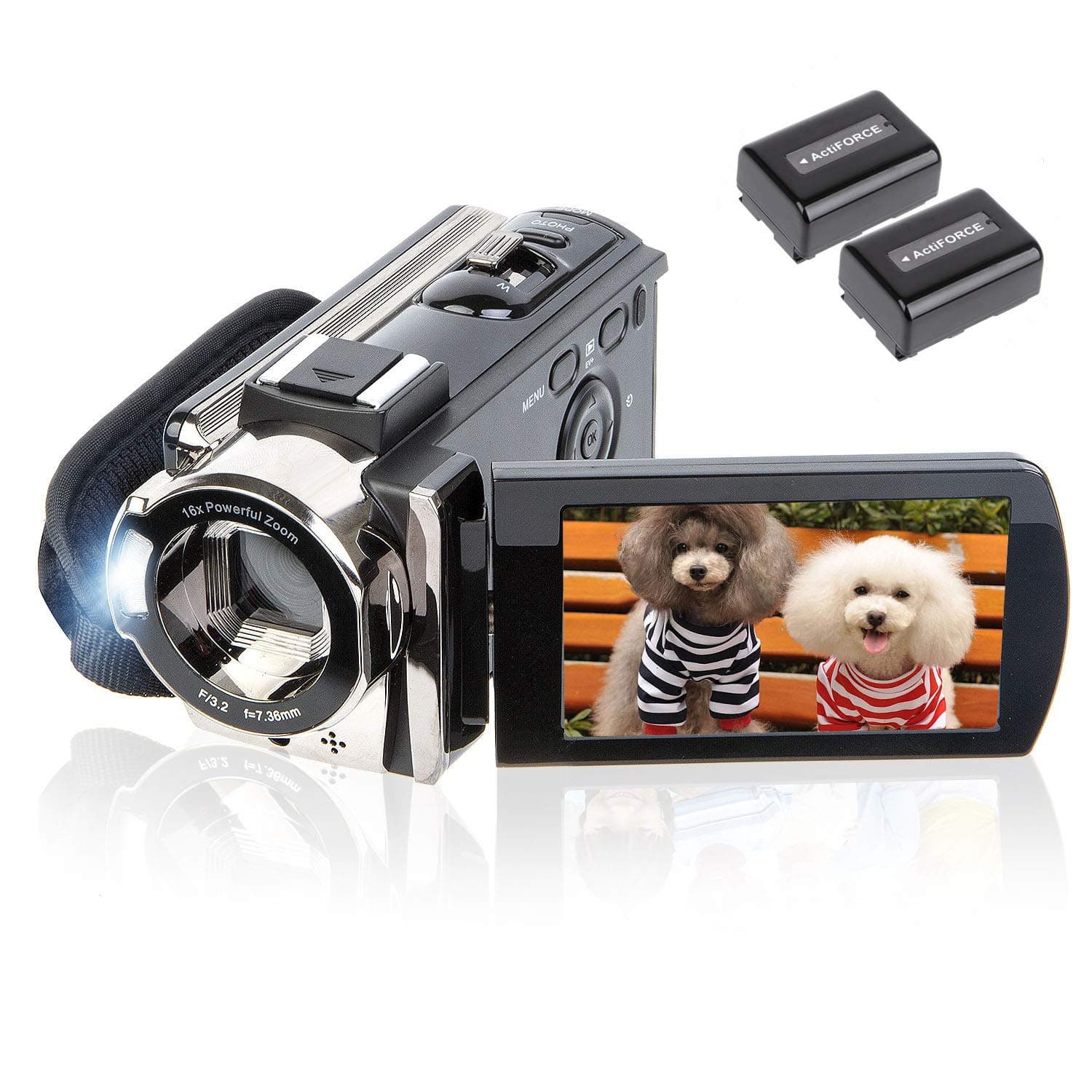Video Camera Camcorder Digital YouTube Vlogging Camera Recorder kicteck Full HD 1080P 15FPS 24MP 3.0 Inch 270 Degree Rotation LCD 16X Digital Zoom Camcorder with 2 Batteries(604s) Black