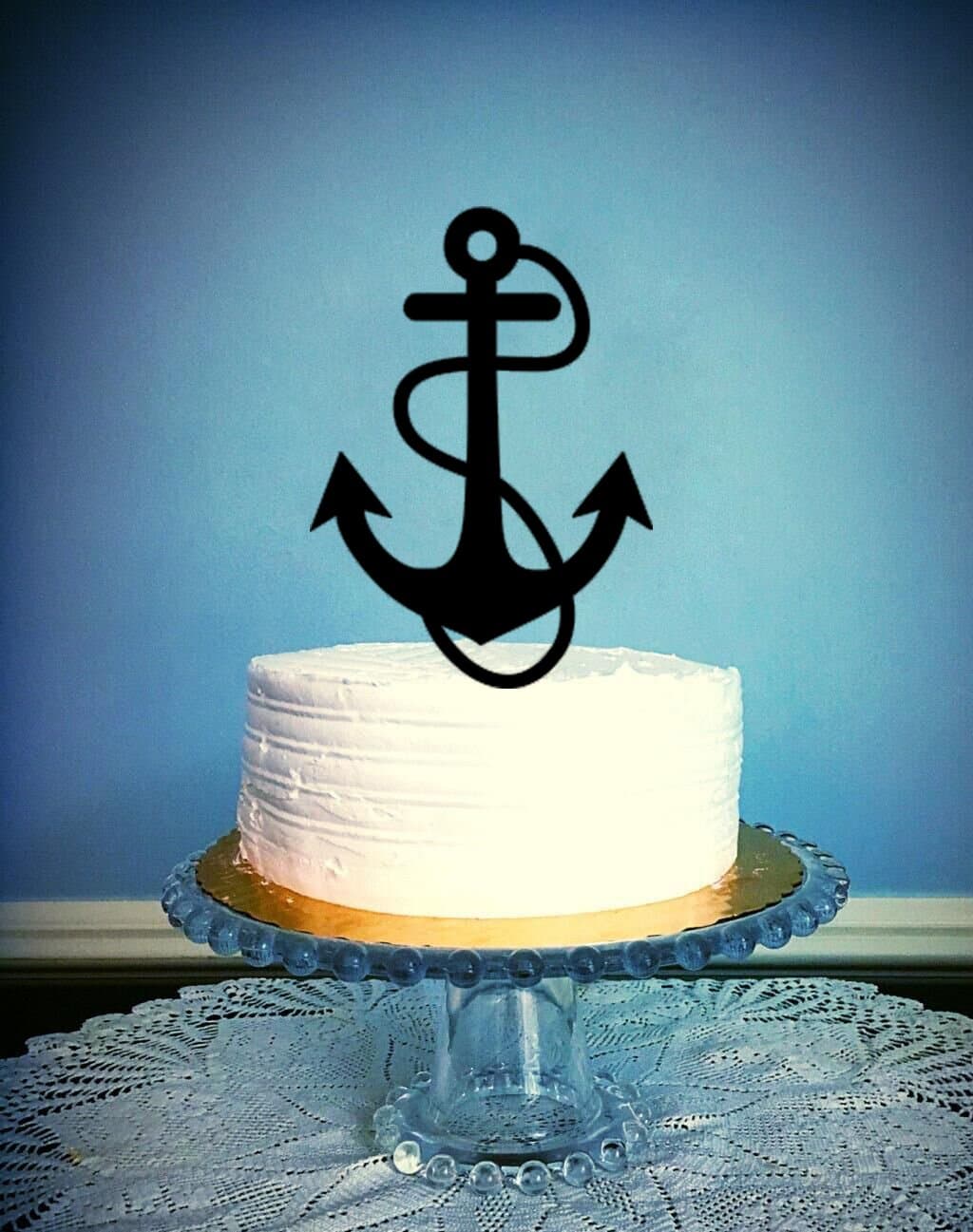 Romantic Rustic Wedding Cake Decor, Anchor with Rope Wedding Cake Topper - Nautical Beach Cake Topper.