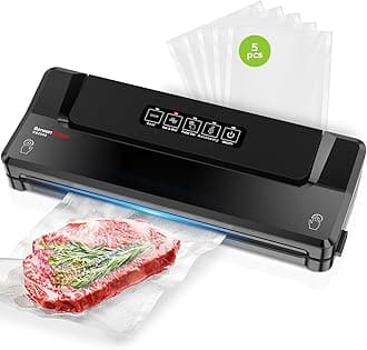 Bonsenkitchen Vacuum Sealer Machine | Compact Food Sealer for Kitchen Storage & Meal Prep | Multiple Modes​​ | External Vacuum System | 5 Bags, Black
