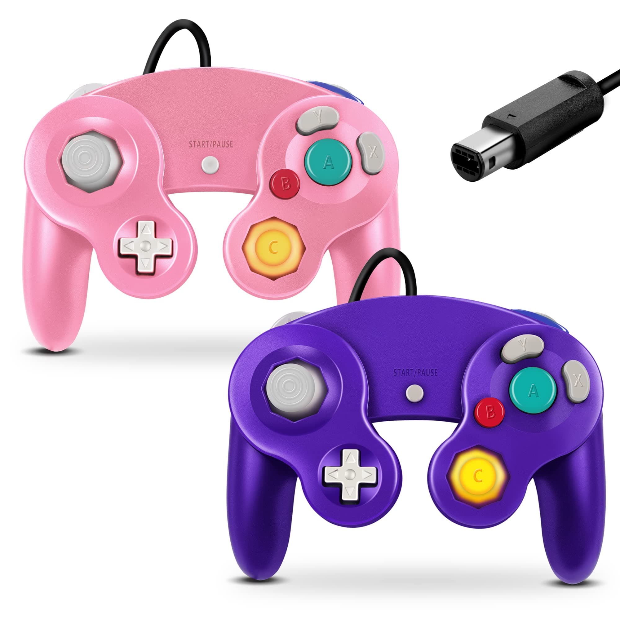 FIOTOK Classic Wired Controller Compatible with Gamecube Controller for Nintendo Wii Console Game Remote (Pink & Purple-2Pack)
