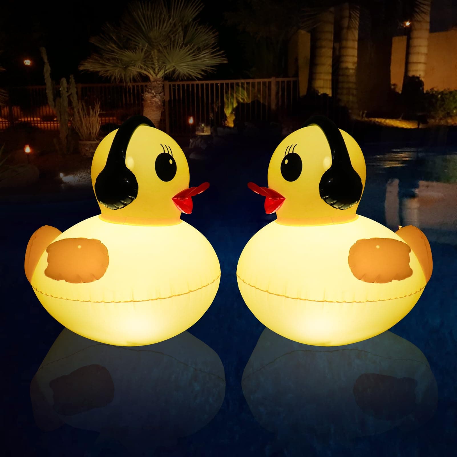DeeprBetter Floating Solar Lights, 16 inch Waterproof LED Pool Accessories, Glow Duck Inflatable Solar Powered Lights that Float for Pond,Hot tub,Party-2pcs