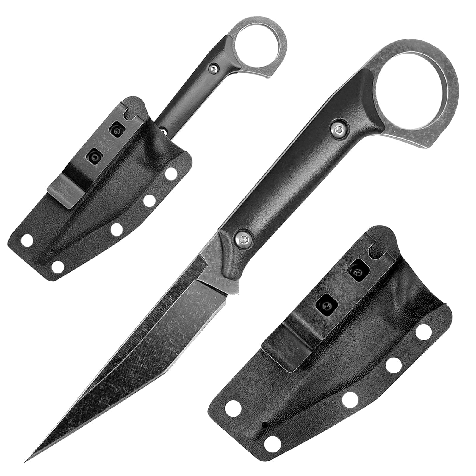 7.5 Inch Sharp Small Fixed Blade Knife with Kydex Sheath - Stonewashed D2 Steel Blade and G10 Handle