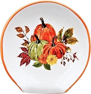 Autumn Spoon Rest - Fall Kitchen Decor, Ceramic Orange Pumpkin Spoon Rest for Stove Top, Farmhouse Thanksgiving Decorations Indoor Home Counter Gift Boxes