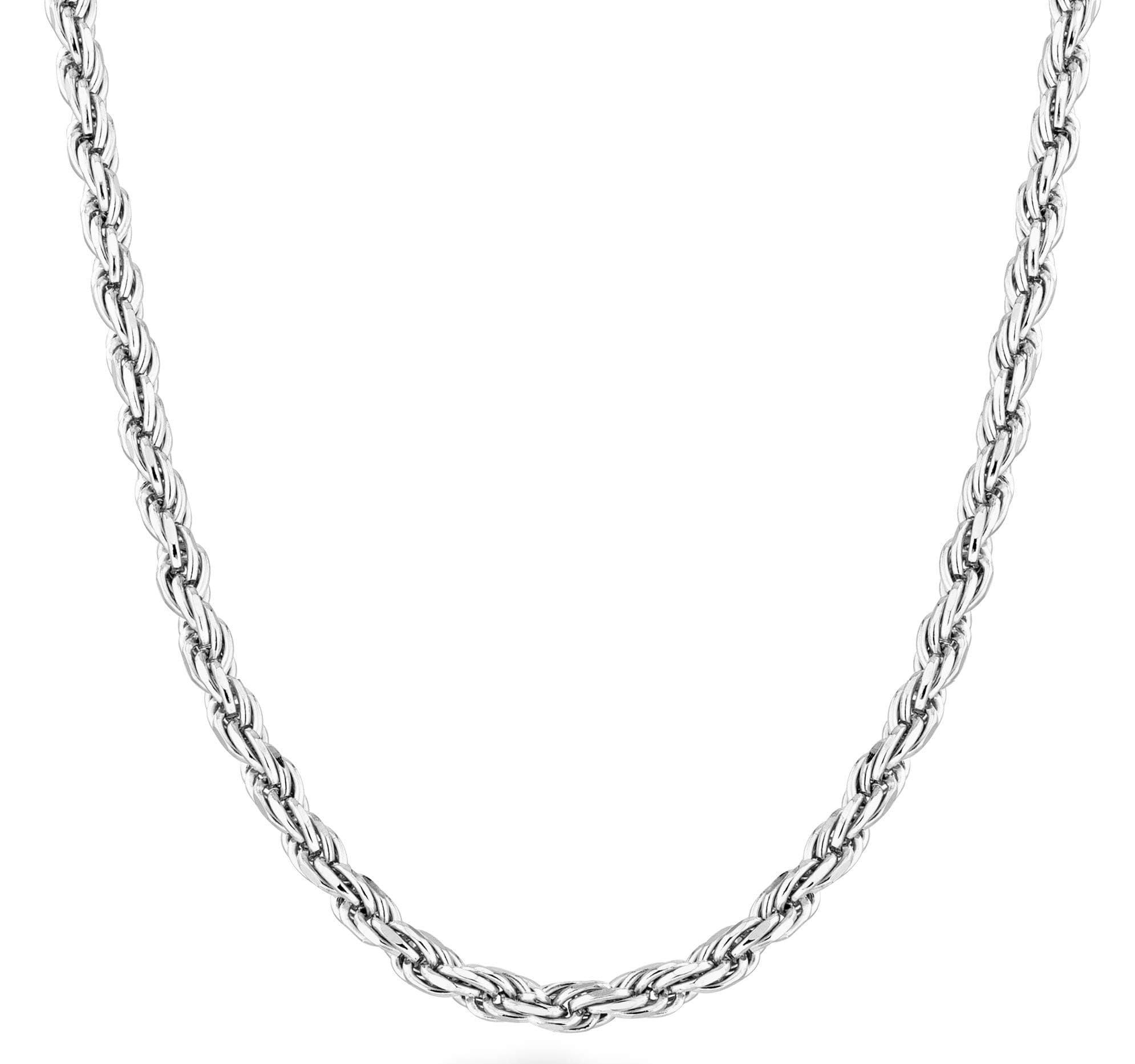 Miabella Solid 925 Sterling Silver Italian 2mm, 3mm Diamond-Cut Braided Rope Chain Necklace for Men Women, 925 Sterling Silver Made in Italy