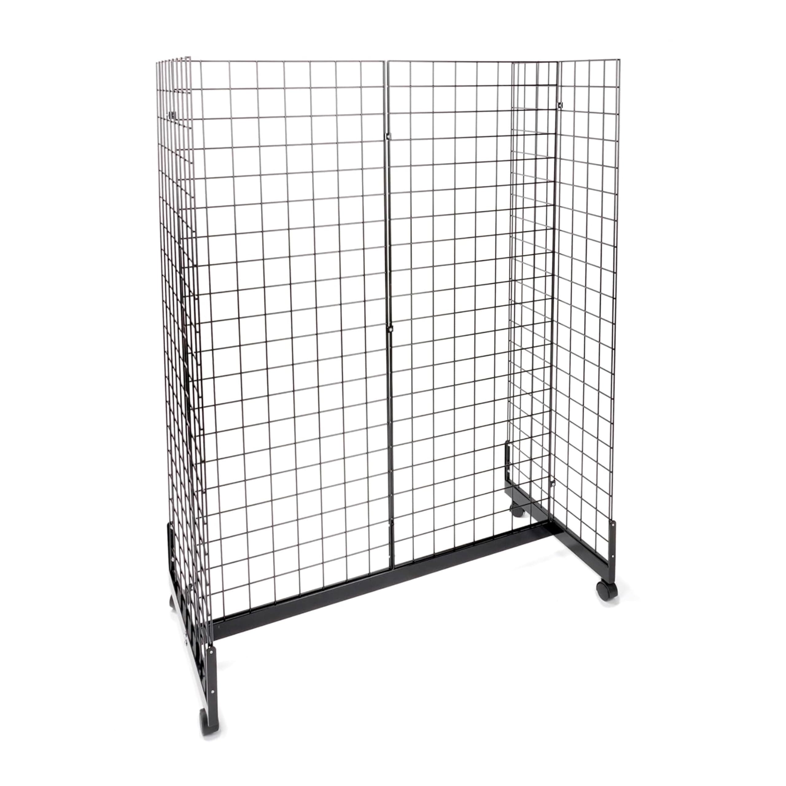 - SSWBasics Black Grid Gondola Unit - Includes Base and Casters - Grid Unit 48"L x 66"H x 24"W - Gridwall Panel Display Stand with Wheels - Durable Metal Gridwall Panels & Units - Sturdy Grid Display