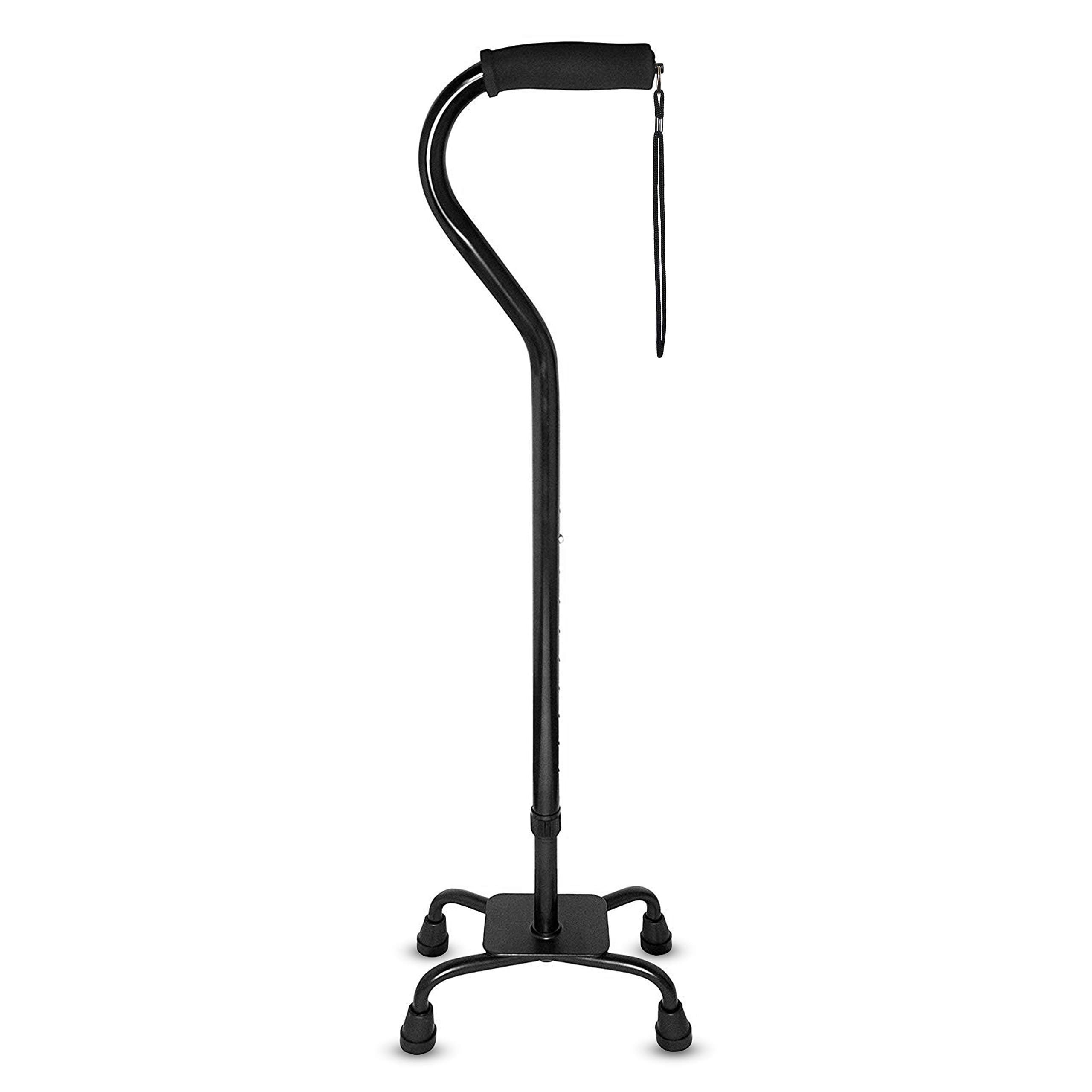 RMS Quad Cane - Adjustable Walking Cane with A Large Four-Pronged Base for Extra Stability - Foam Padded Offset Handle for Secure & Comfort Grip - Works for Right or Left Handed Men or Women