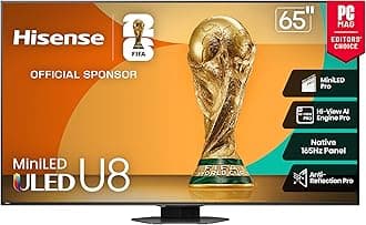 Hisense 65" Class U8 Mini-LED ULED 4K UHD Google Smart TV (65U8QG, 2025 Model) - QLED, Native 165Hz, VRR 288, Up to LD5600, 5000 Nits, HDR10+, Dolby Vision IQ · Atmos, IMAX Enhanced, 4.1.2 Ch Audio