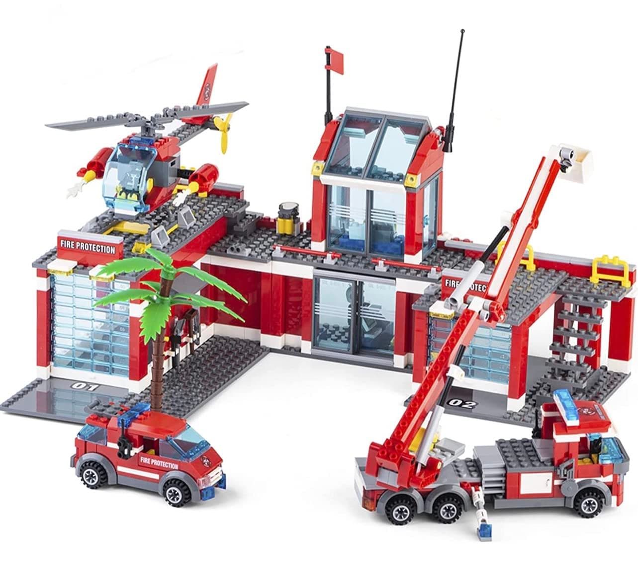 General Jim's Fire Station Multi Emergency Vehicle 774 Piece Modular Building Block Bricks Amazing Colorful 2 Level Fire Station Building Block Bricks Toy with Helipad - for All Building Levels