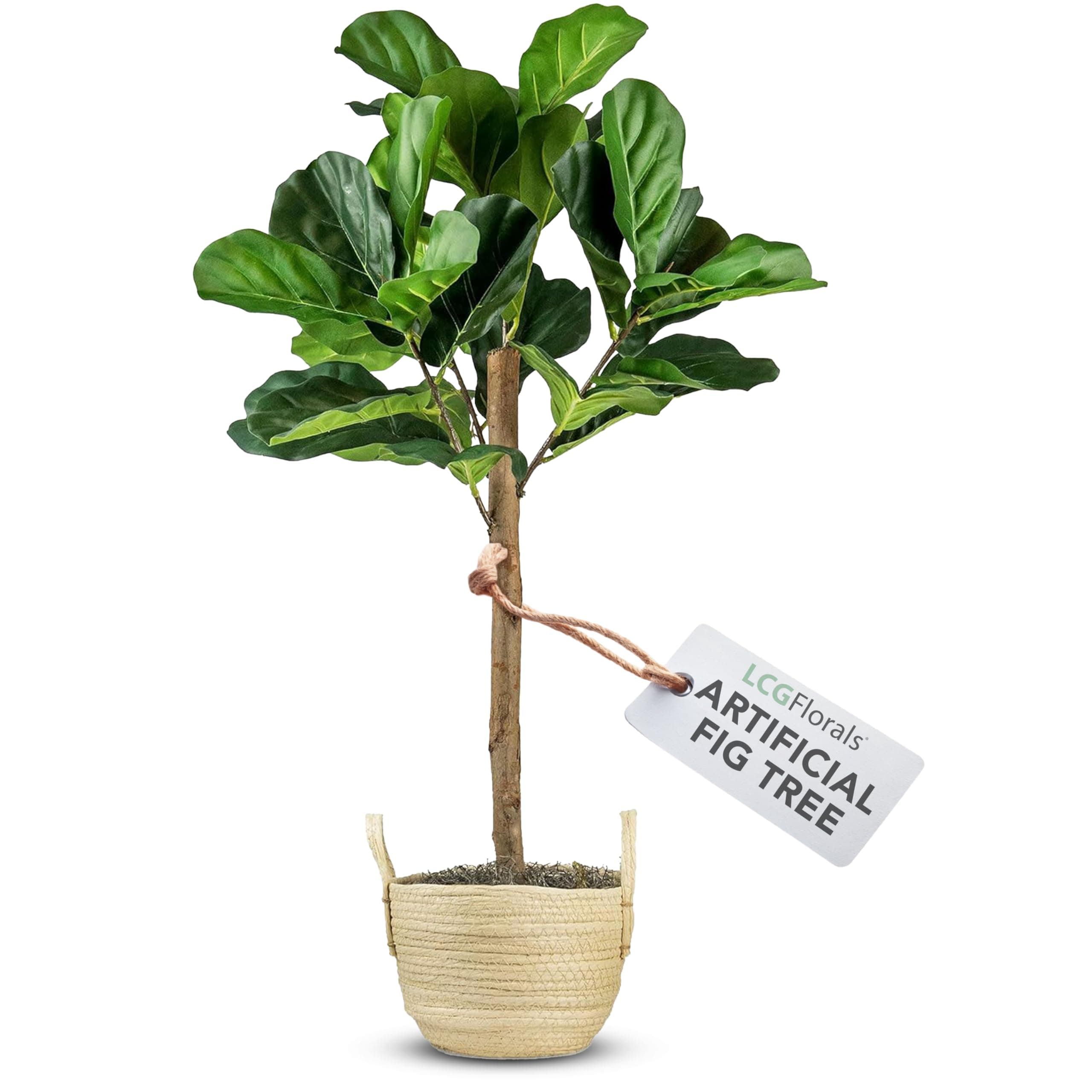 3FT Fig Tree in Boho Woven Basket with Real-Wood Trunk - Low Maintenance Indoor and Outdoor Faux Plants for Living Rooms, Offices, Kitchens & Outdoor Spaces