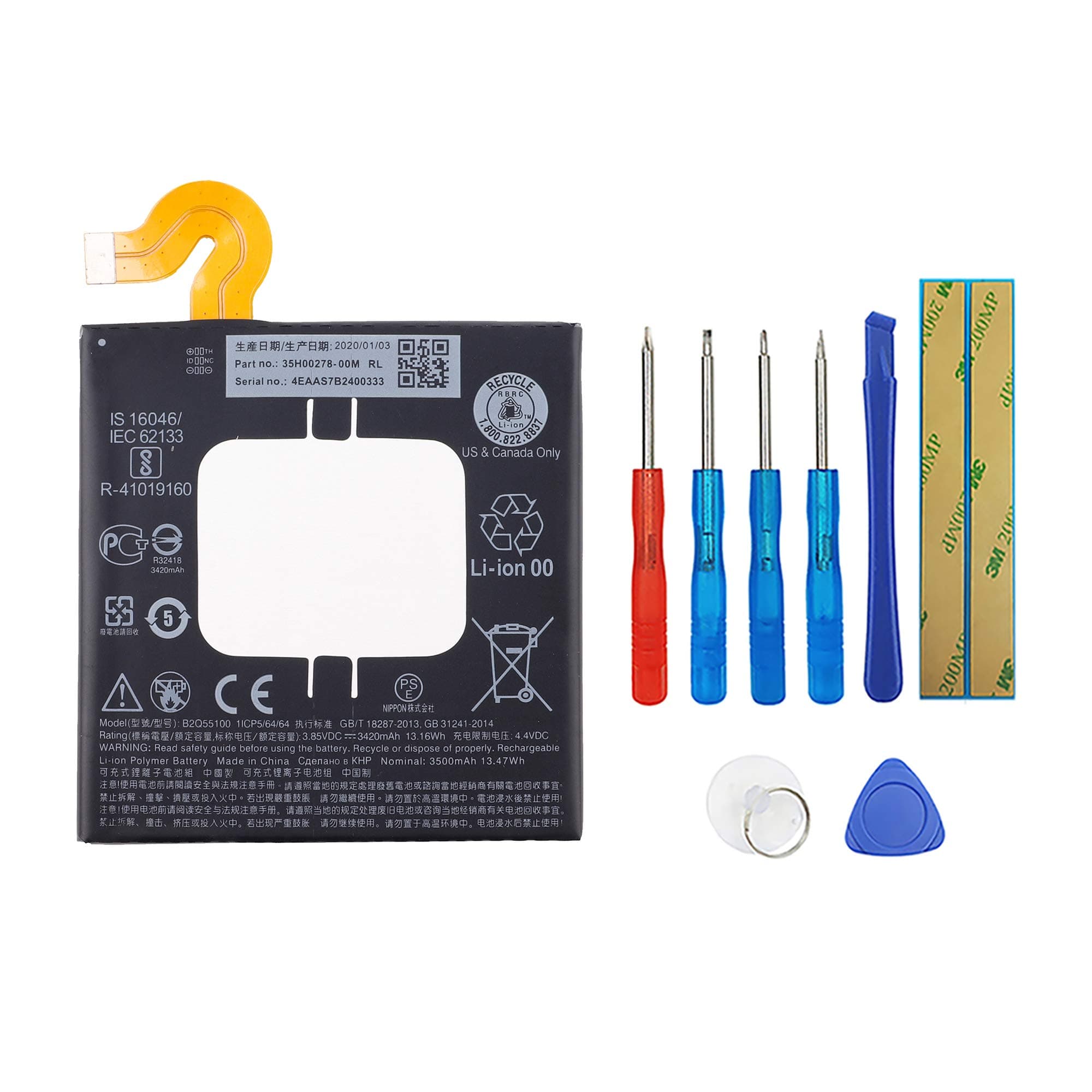 Replacement Battery Compatible with HTC U12 Plus U12+ 35H00278-00M B2Q55100 with Toolkit